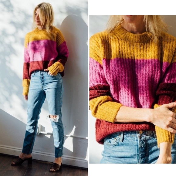 ALCRobertson Alpaca & Wool Knit Sweater Colorblock Pink Yellow 💛 Medium